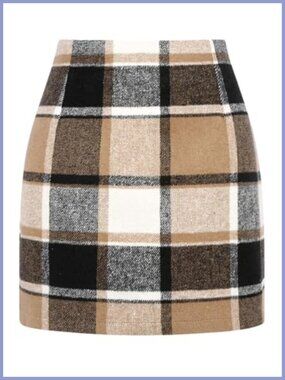 High Waist Plaid Bodycon Pencil Mini Skirt Woolen Flannel Casual